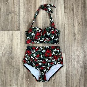 50s Retro Pin Up High Waisted Two Piece Swimsuits Size S